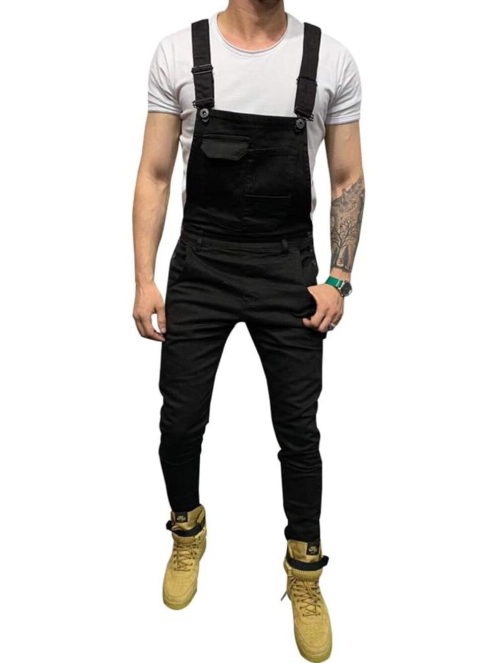 Stylish Men's Slim Fit Denim Bib Overalls Jumpsuit with Pockets - Casual Fashion